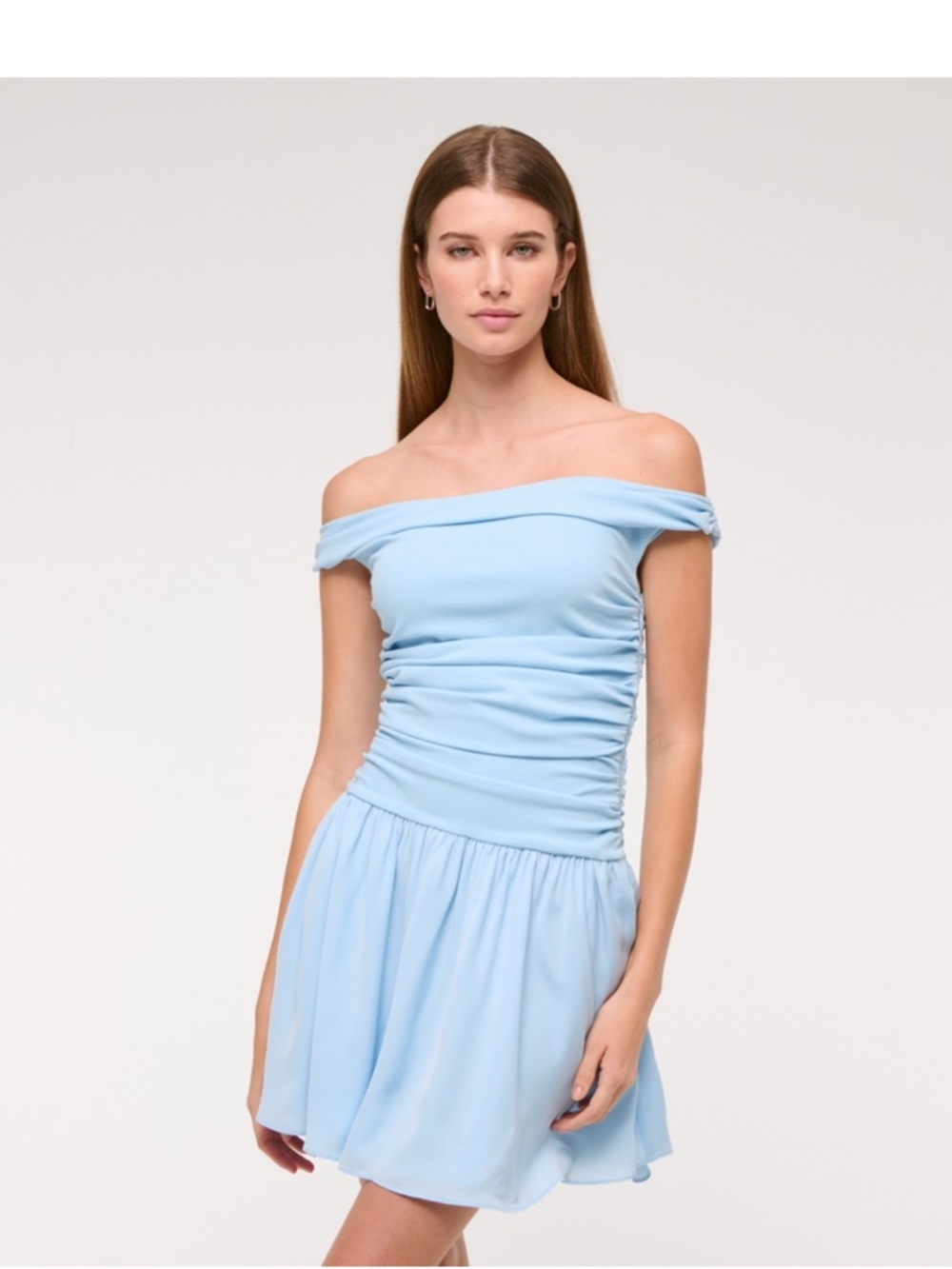 Abercrombie & Fitch Light Blue Off-Shoulder Ruched Mini Dress